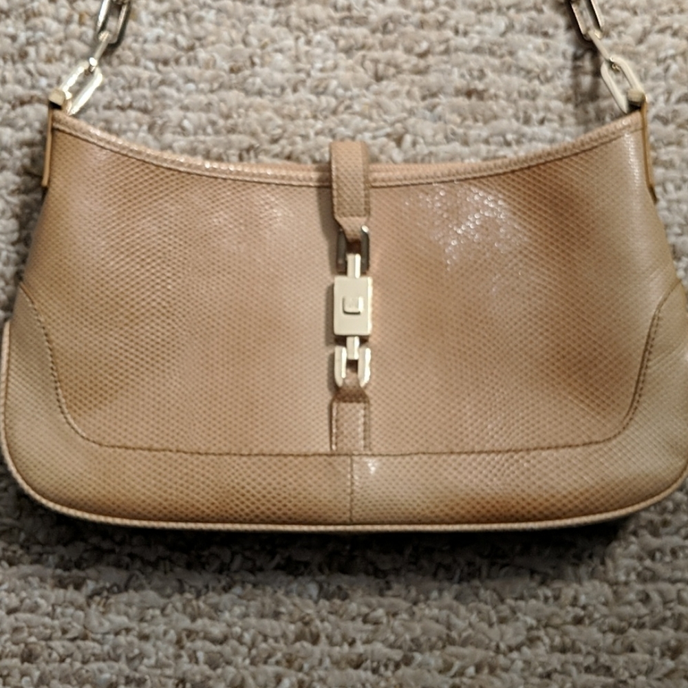 Vintage Gucci EUC Lizard skin Taupe Chain Handbag Circa 2000
